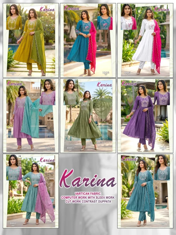 Latest Dnp Karina Vertican Kurti Pant And Dupatta Wholesale 2026