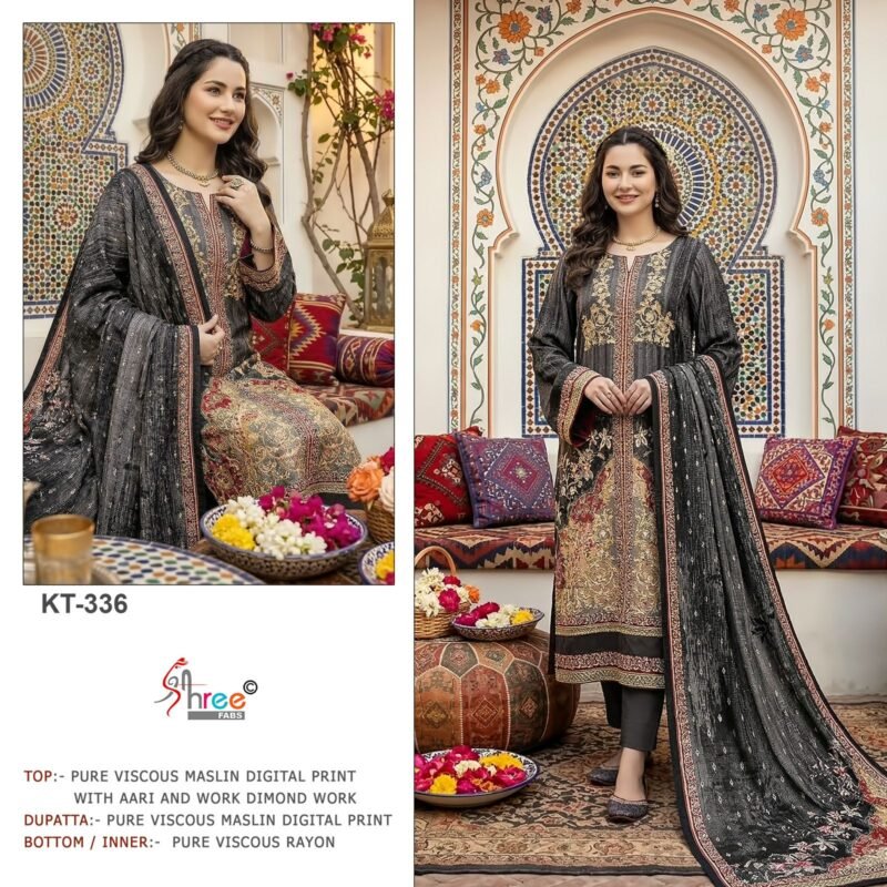 Buy Shree Kt 336 Viscose Maslin Digital Printed With Worked Salwar Kameez Wholesale 2026
