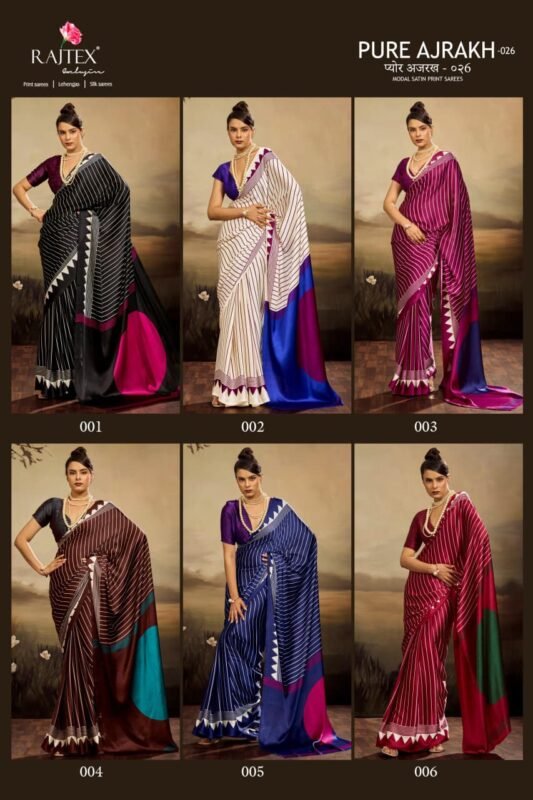 Launching Rajtex Pure Ajrakh 026 Modal Satin Printed Festive Wear Saree Wholesale 2026