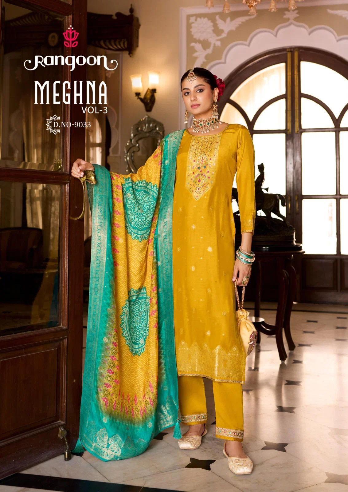 Rangoon Meghan Vol 3 Jacquard With Khatli Handworked Kurti With Bottom Dupatta Wholesale