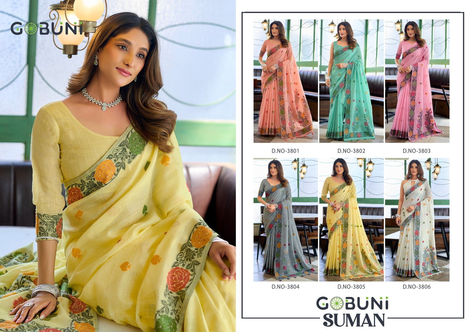 Stylish Gobuni Suman Linen Jacquard Handloom Saree Collection Wholesale 2026