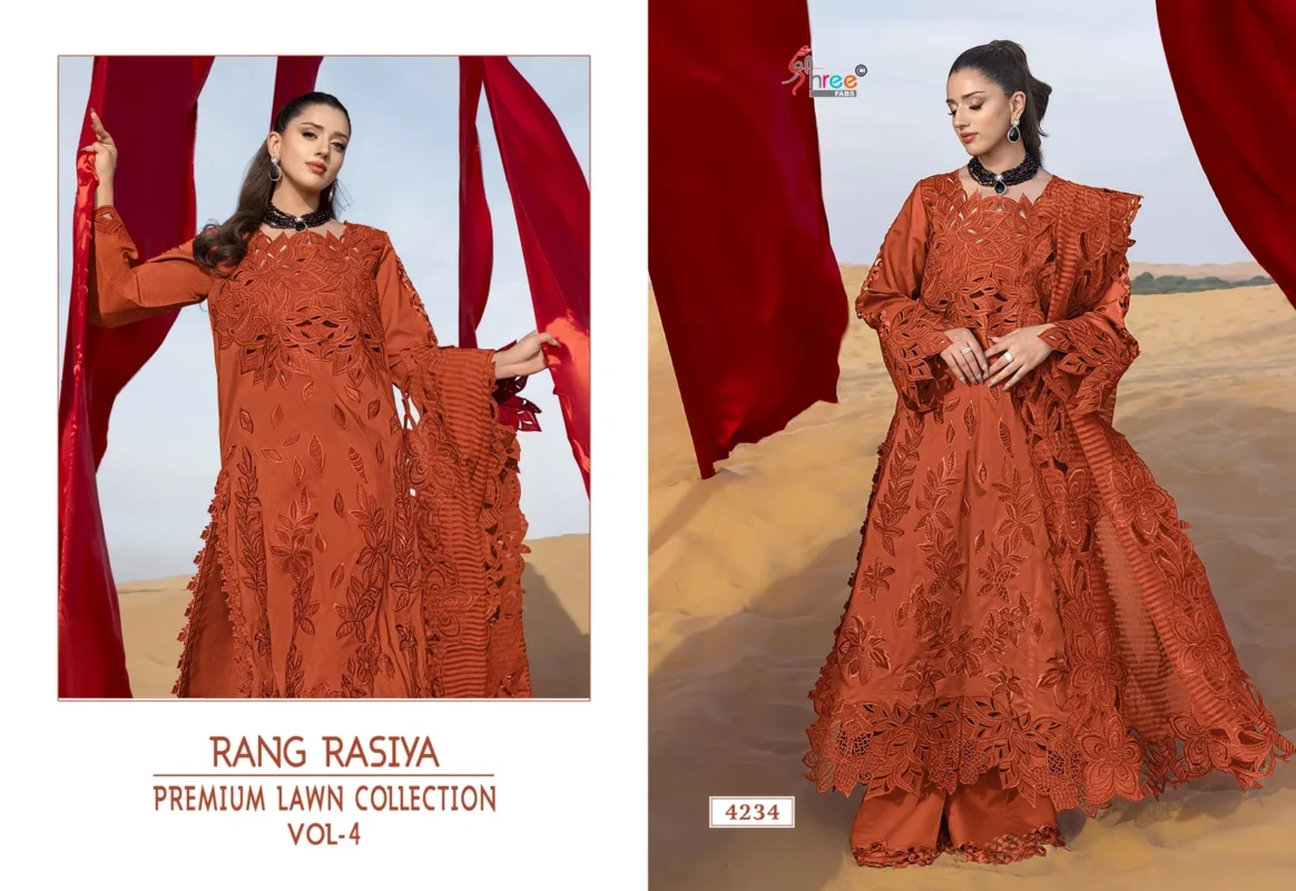Launching Shree Rang Rasiya Premium Lawn Vol 4 Kota Doriya Dupatta Cotton Embroidered Salwar Suit Wholesale 2026