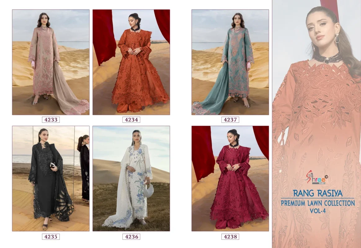 Launching Shree Rang Rasiya Premium Lawn Vol 4 Kota Doriya Dupatta Cotton Embroidered Salwar Suit Wholesale 2026