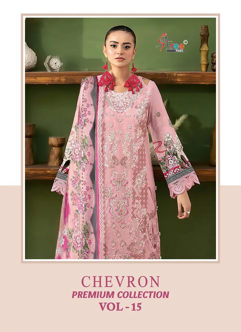 Shree Chevron Premium Collection Vol 15 Chiffon Dupatta Pakistani Suit Wholesale
