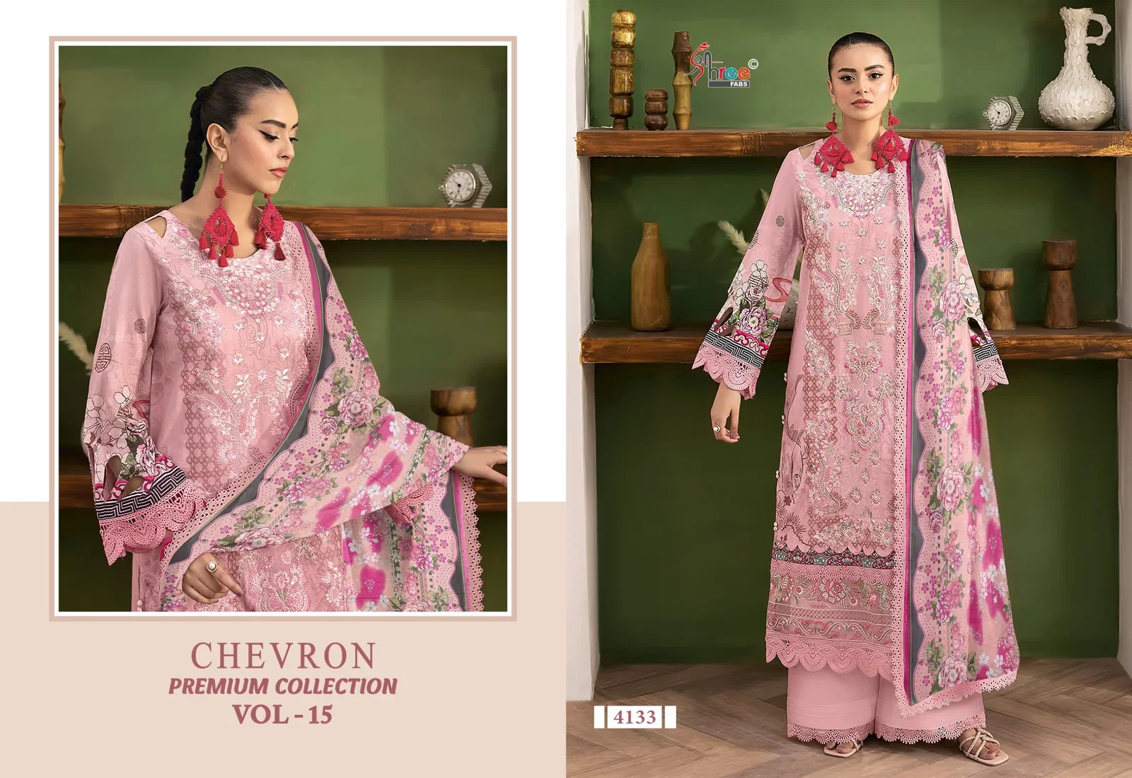 Buy Shree Chevron Premium Collection Vol 15 Chiffon Dupatta Pakistani Suit Wholesale 2026