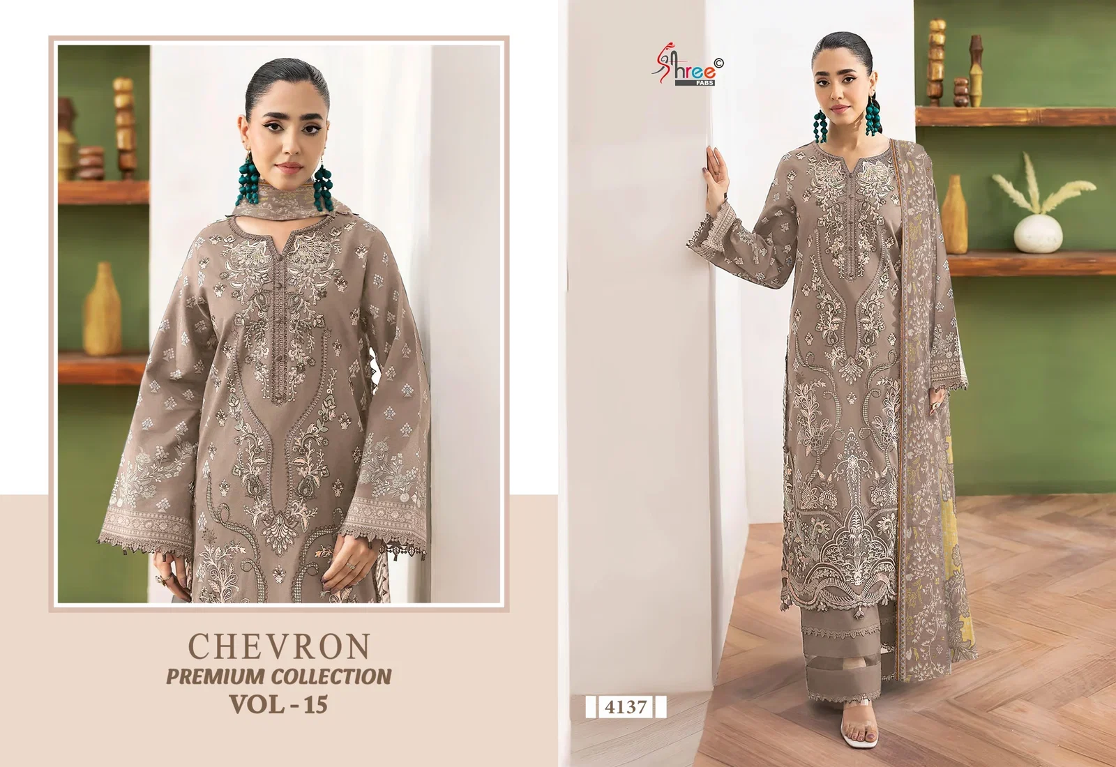Buy Shree Chevron Premium Collection Vol 15 Chiffon Dupatta Pakistani Suit Wholesale 2026