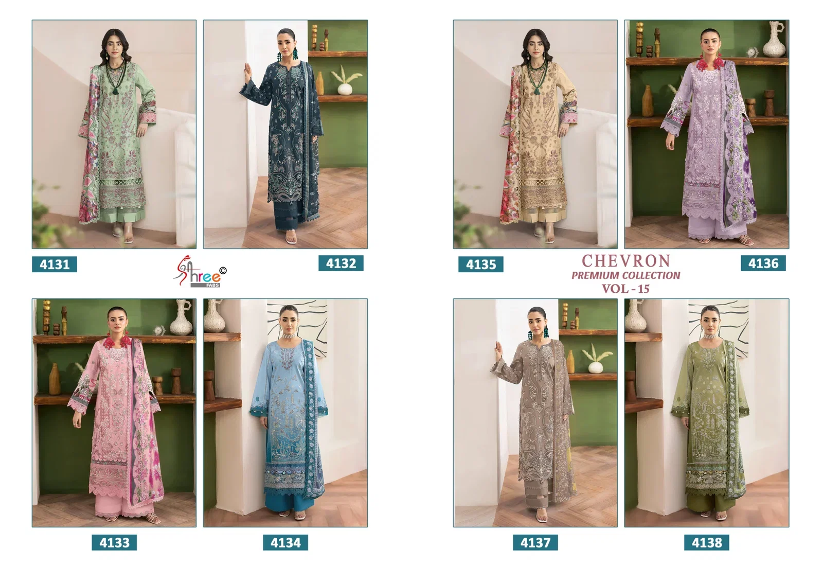 Buy Shree Chevron Premium Collection Vol 15 Chiffon Dupatta Pakistani Suit Wholesale 2026