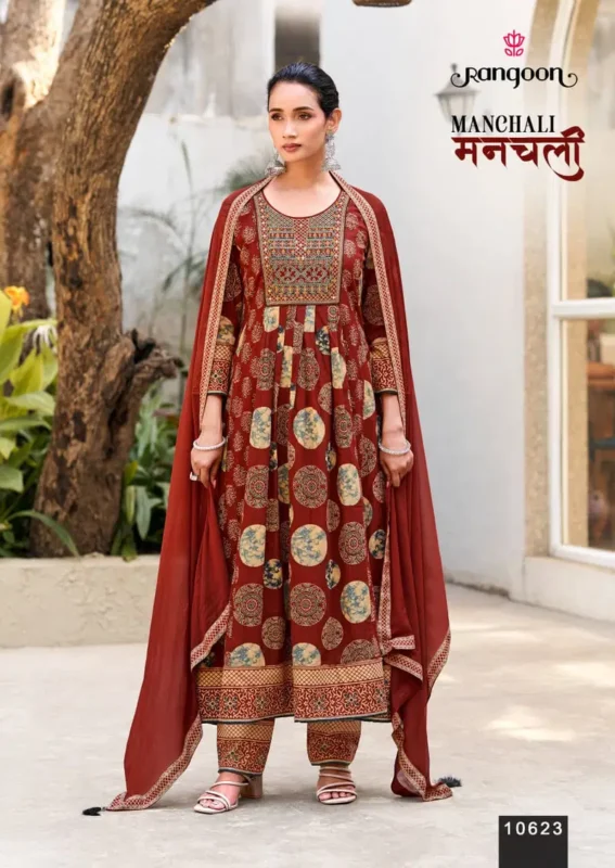 Stylish Rangoon Manchali Cotton Printed Hand Worked Embroidered Kurti With Bottom Dupatta Wholesale 2026