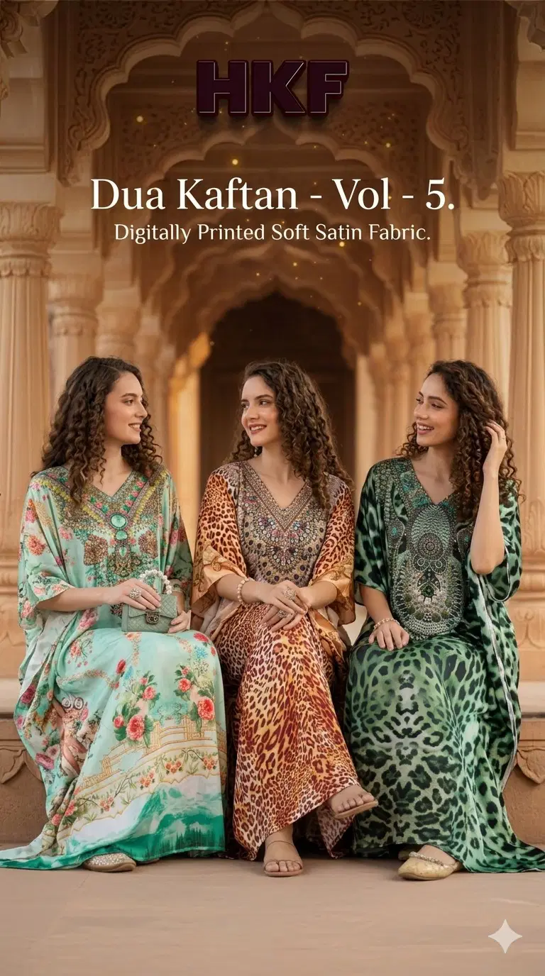Hkf Dua Kaftan Vol 5 Soft Satin Printed Fancy Kaftan Collection Wholesale