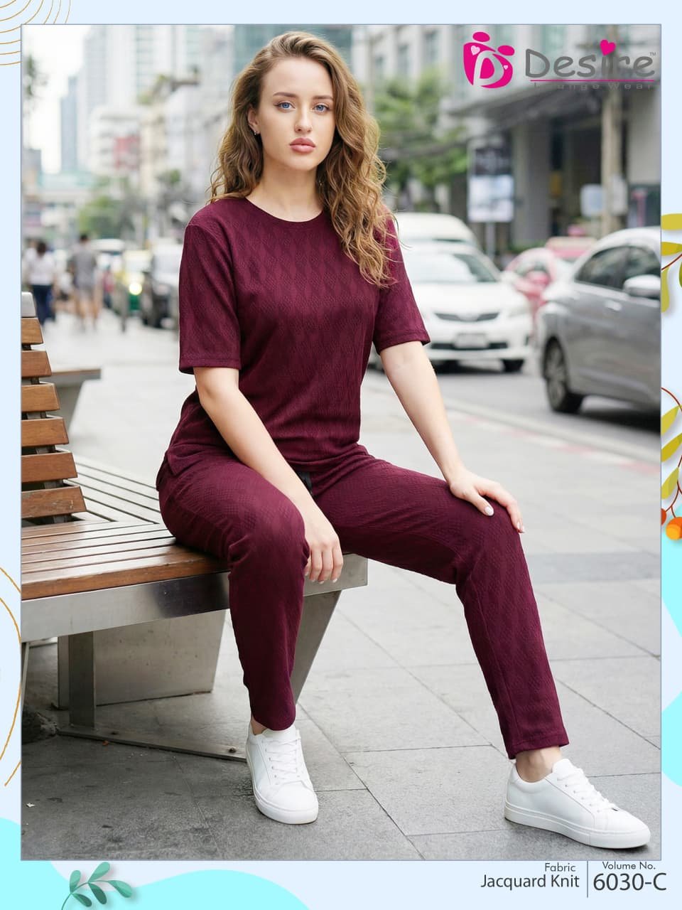 Dnp Desire Imported Jacquard Knit Co-ord Set NightSuit Set Wholesale