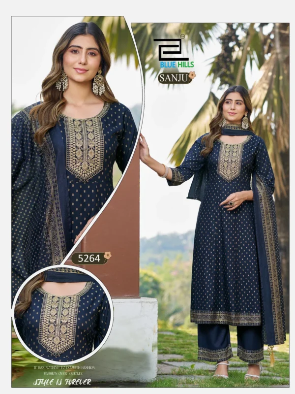 Launching Blue Hills Sanju Rayon Foil Printed Kurti With Bottom Dupatta Wholesale 2026