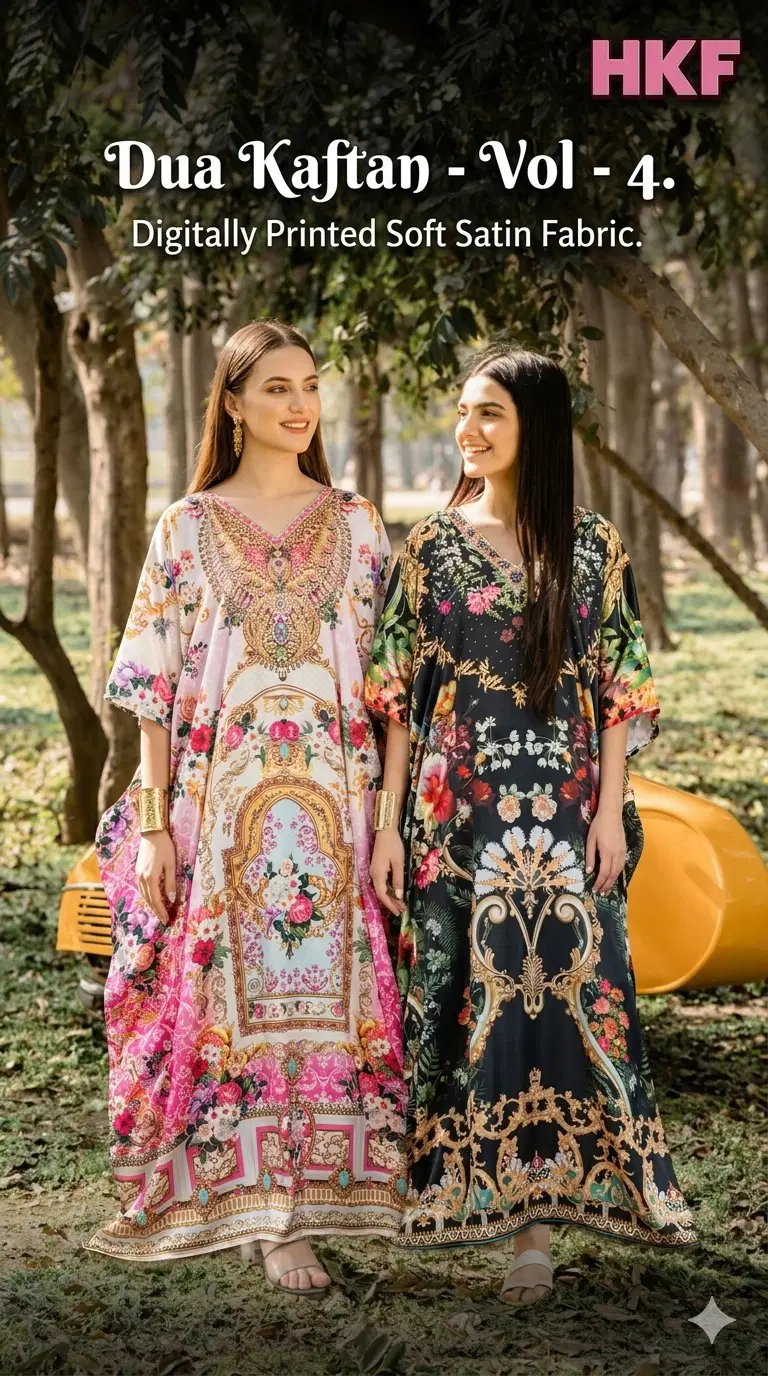 Hkf Dua Kaftan Vol 4 Soft Satin Printed Fancy Kaftan Collection Wholesale