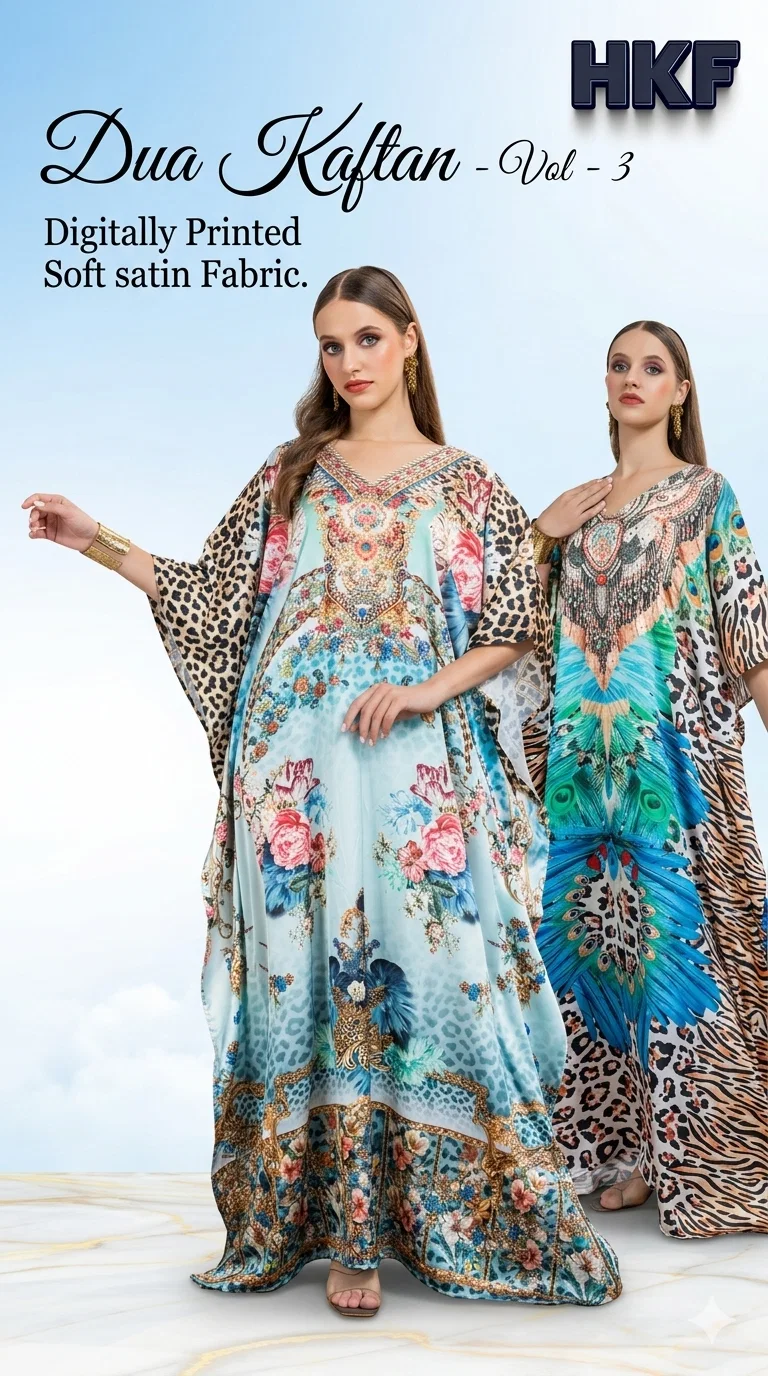 Hkf Dua Kaftan Vol 3 Soft Satin Printed Fancy Kaftan Collection Wholesale