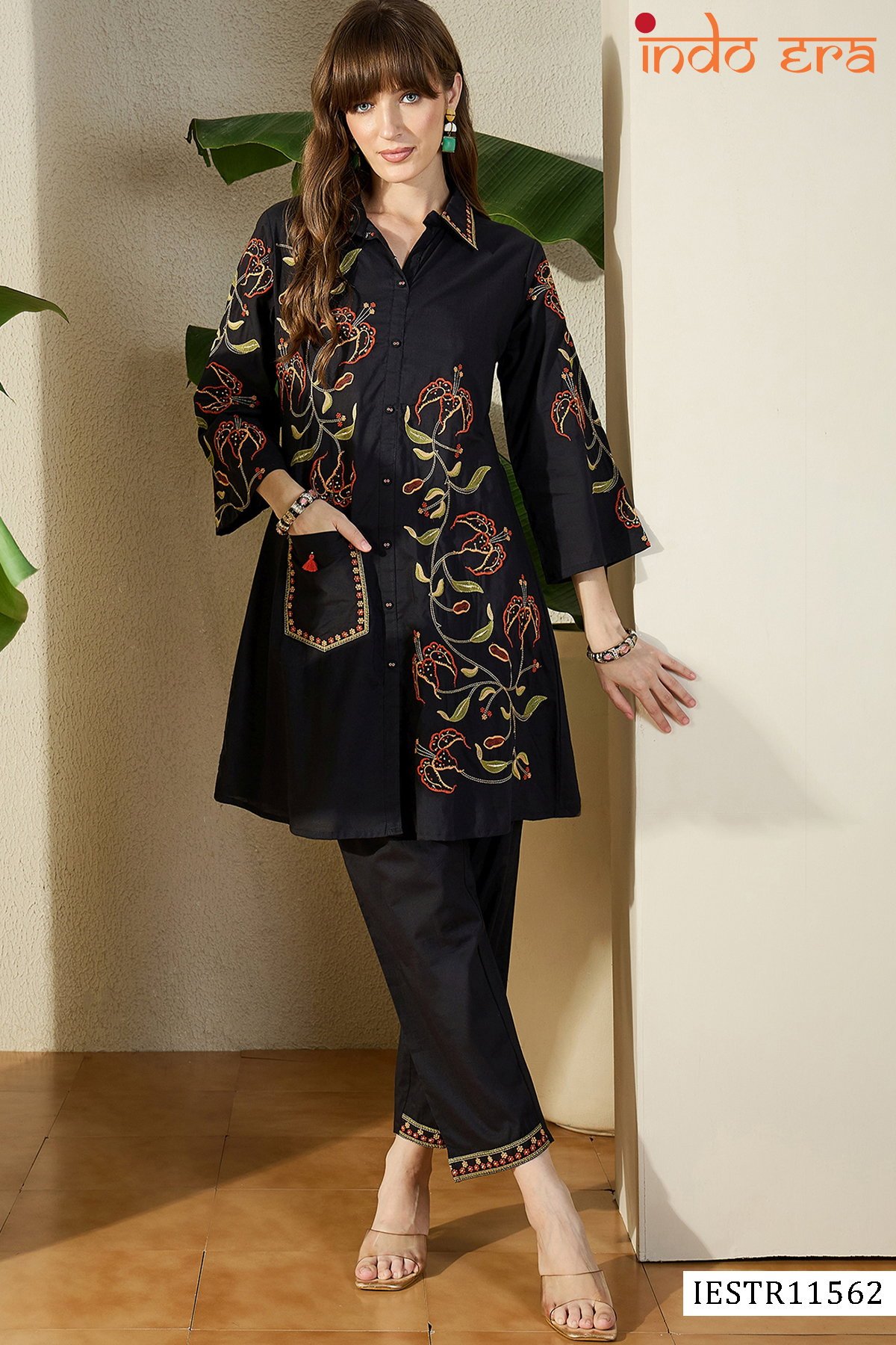 Indo Era 2643 Cotton Embroidered Shirt Collar Top With Bottom Collection Wholesale