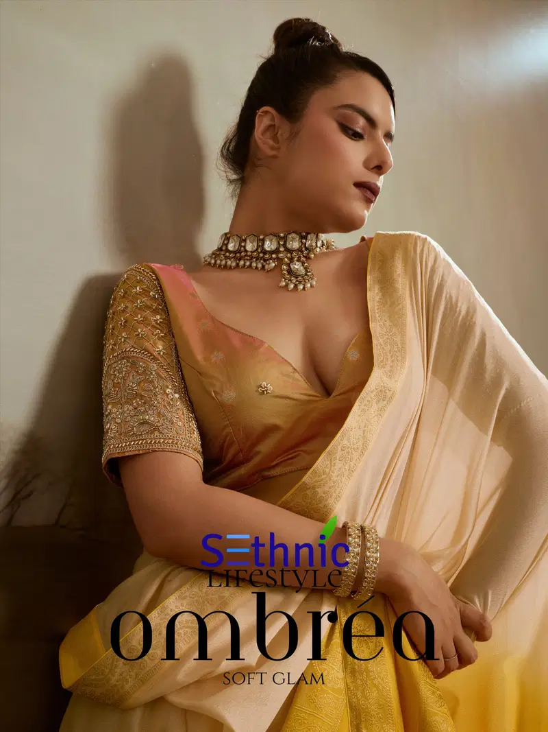 Sethnic Ombrea Soft Glam Chiffon Zari Woven Worked Saree Collection Wholesale