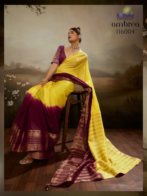 Beautiful Sethnic Ombrea Soft Glam Chiffon Zari Woven Worked Saree Collection Wholesale 2026