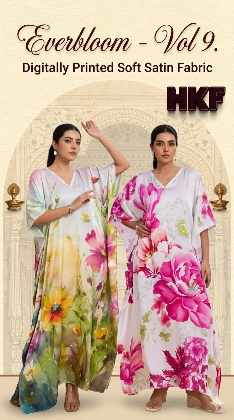 Hkf Everbloom Kaftan Vol 9 Soft Satin Printed Fancy Kaftan Collection Wholesale