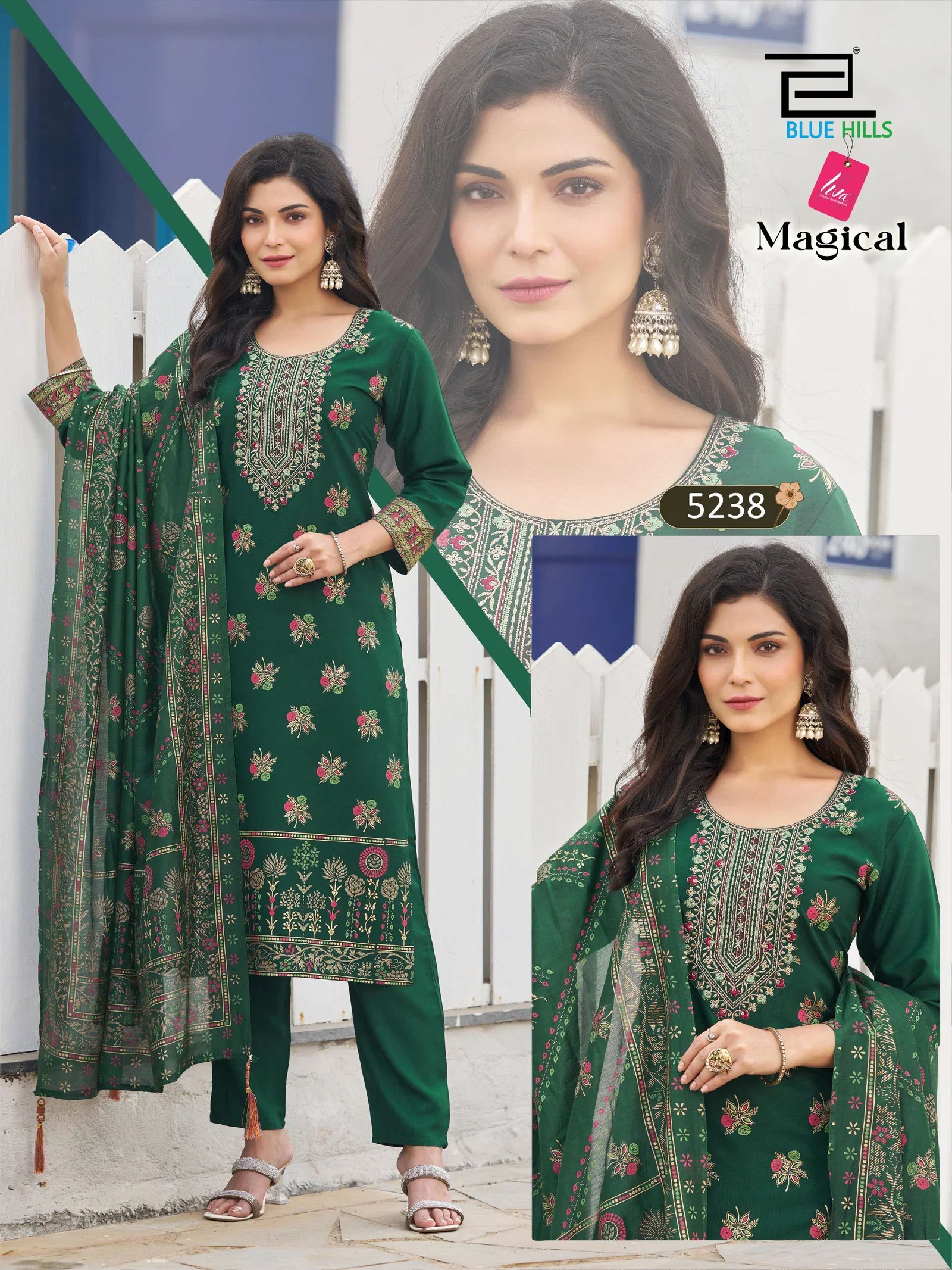 Latest Blue Hills Magical Rayon Thread Worked Kurti With Bottom Dupatta Wholesale 2026
