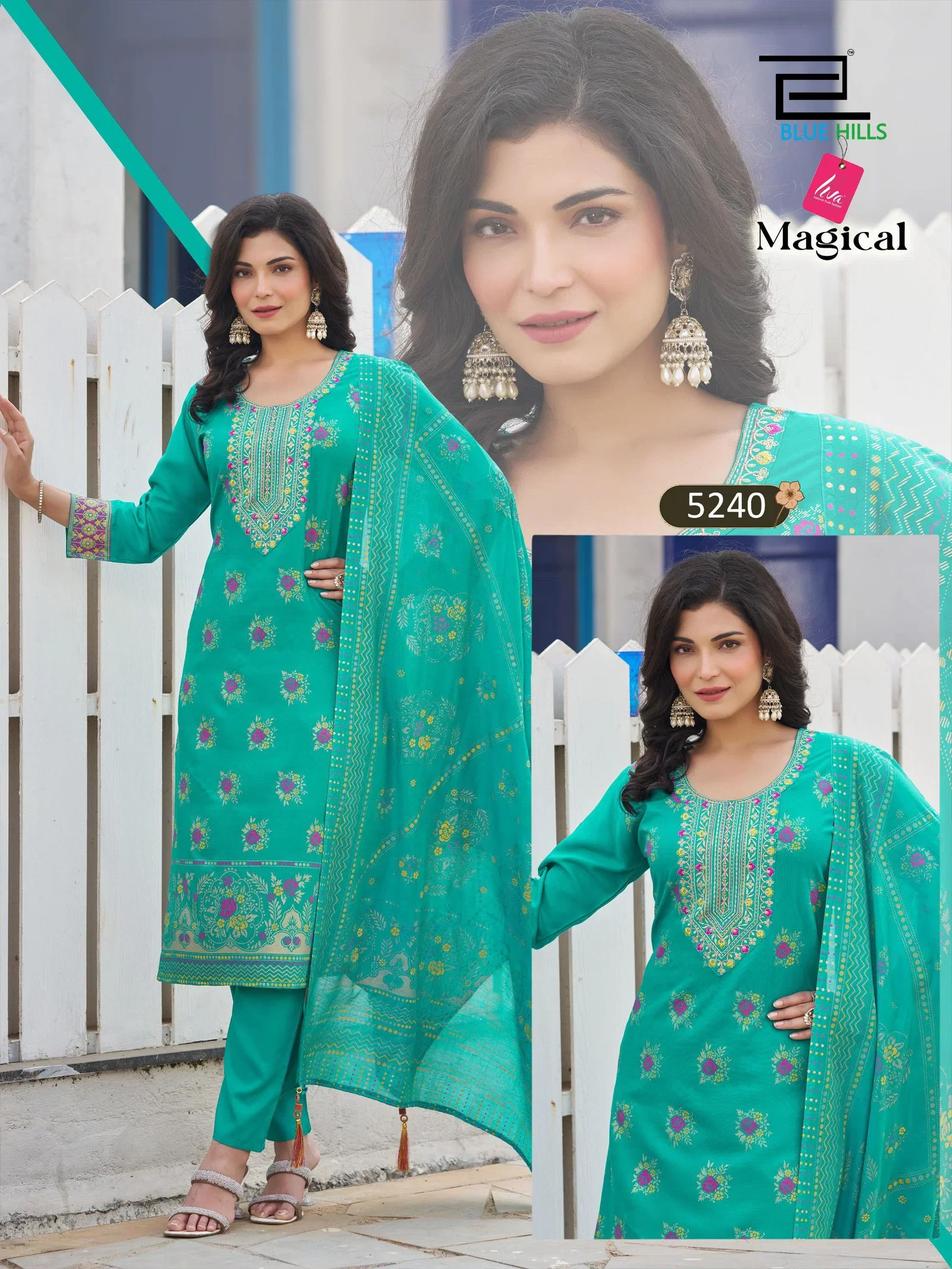 Latest Blue Hills Magical Rayon Thread Worked Kurti With Bottom Dupatta Wholesale 2026