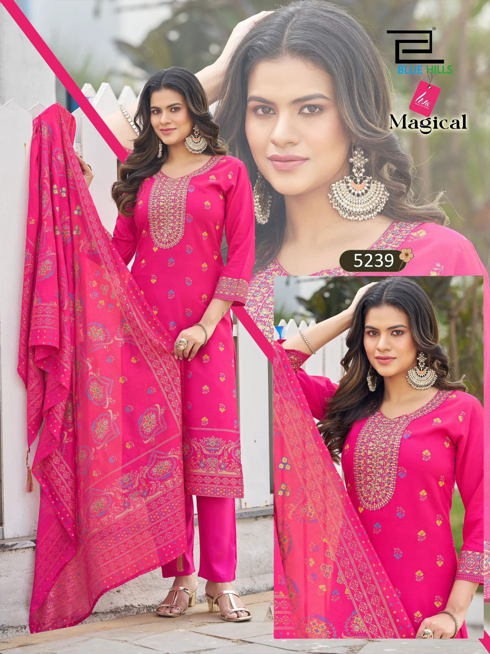 Latest Blue Hills Magical Rayon Thread Worked Kurti With Bottom Dupatta Wholesale 2026