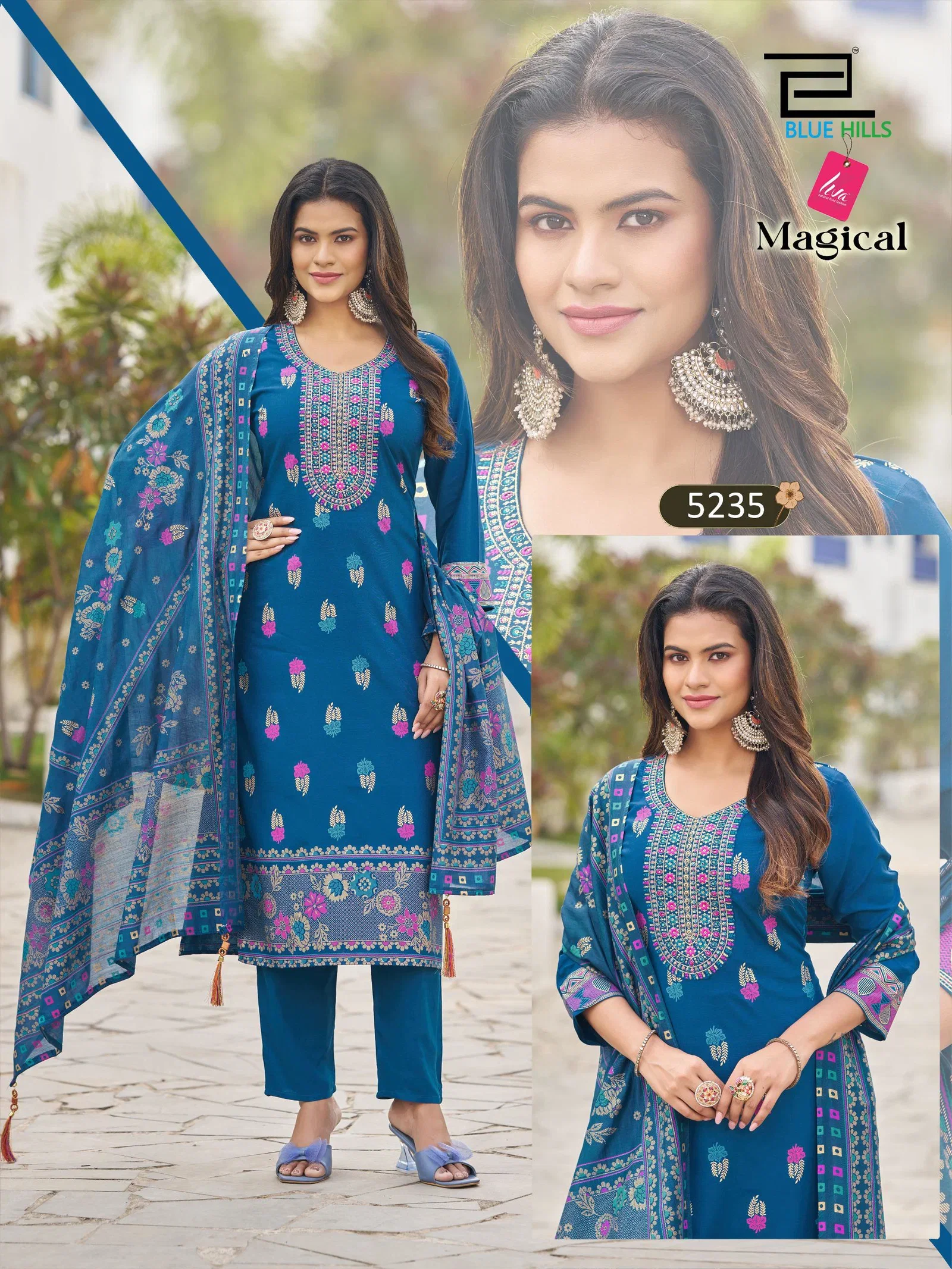 Latest Blue Hills Magical Rayon Thread Worked Kurti With Bottom Dupatta Wholesale 2026