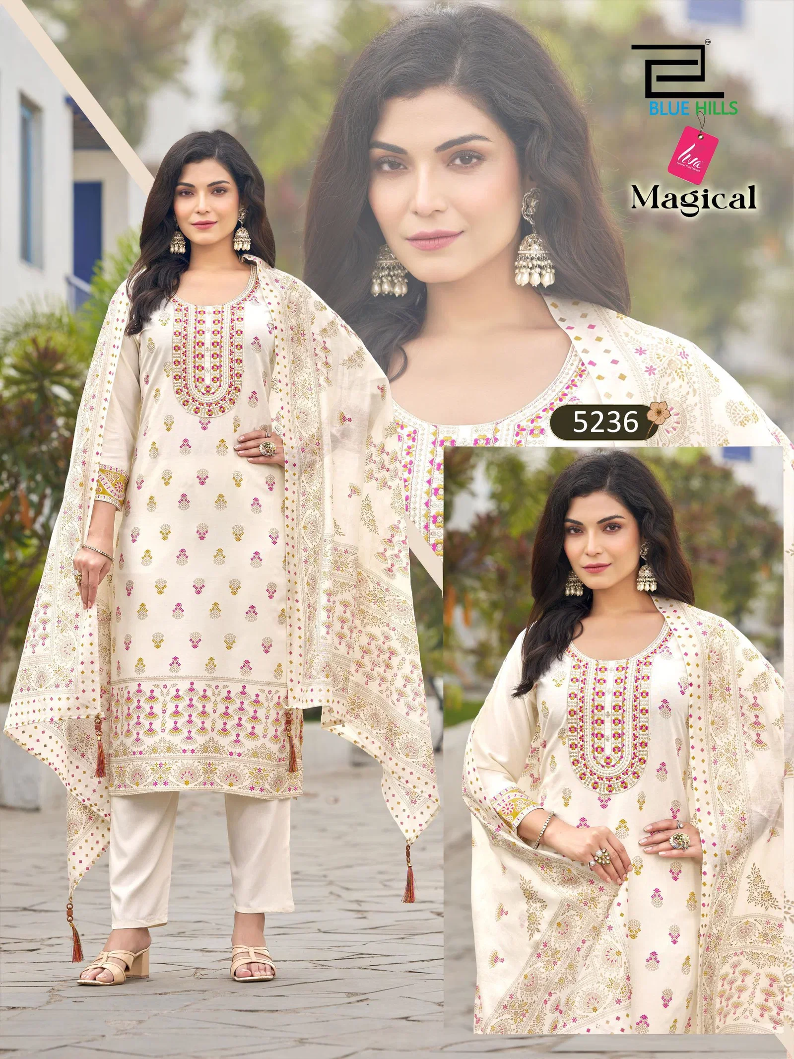 Latest Blue Hills Magical Rayon Thread Worked Kurti With Bottom Dupatta Wholesale 2026