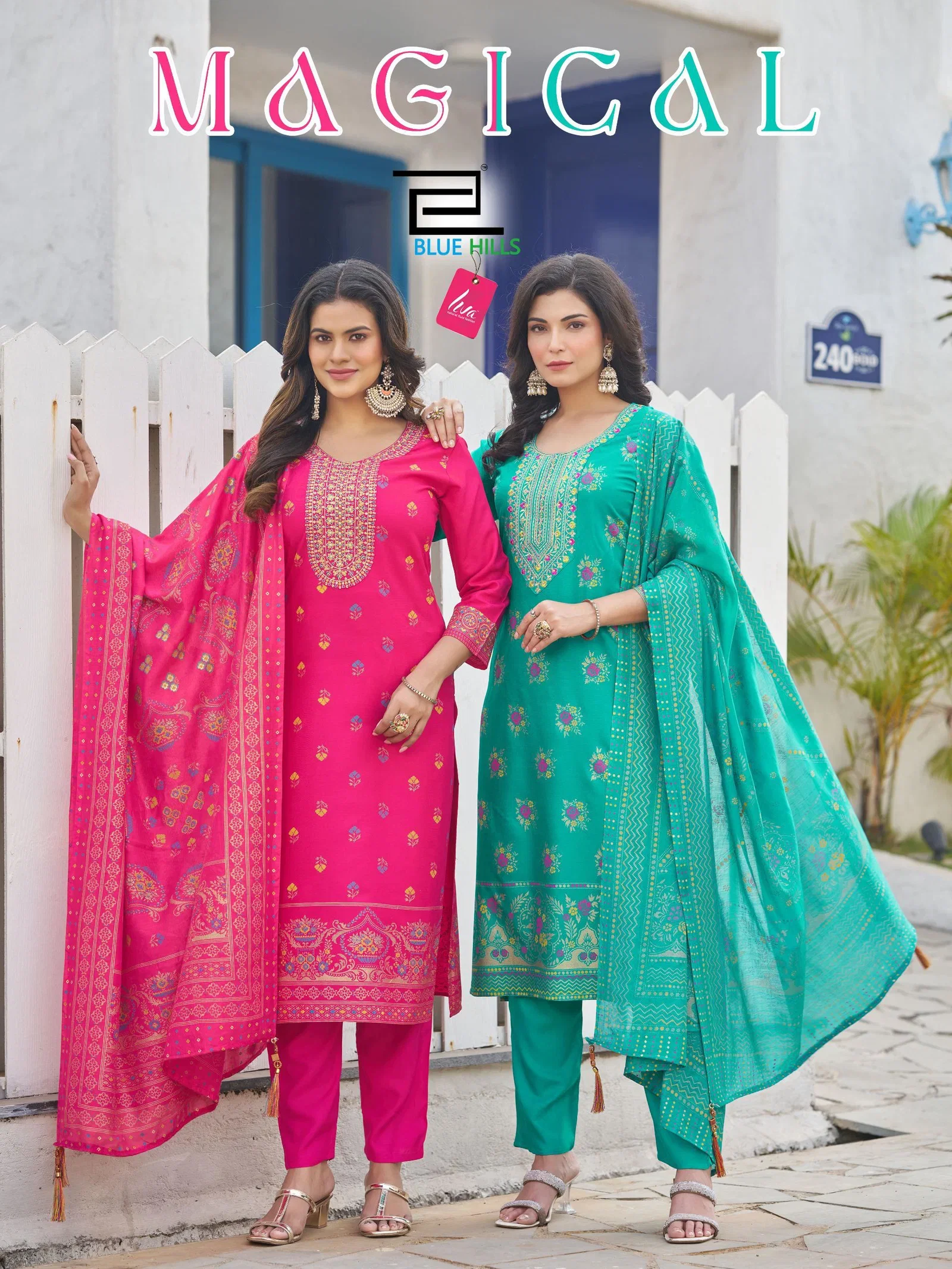 Blue Hills Magical Plus Size Rayon Thread Worked Kurti With Bottom Dupatta Wholesale