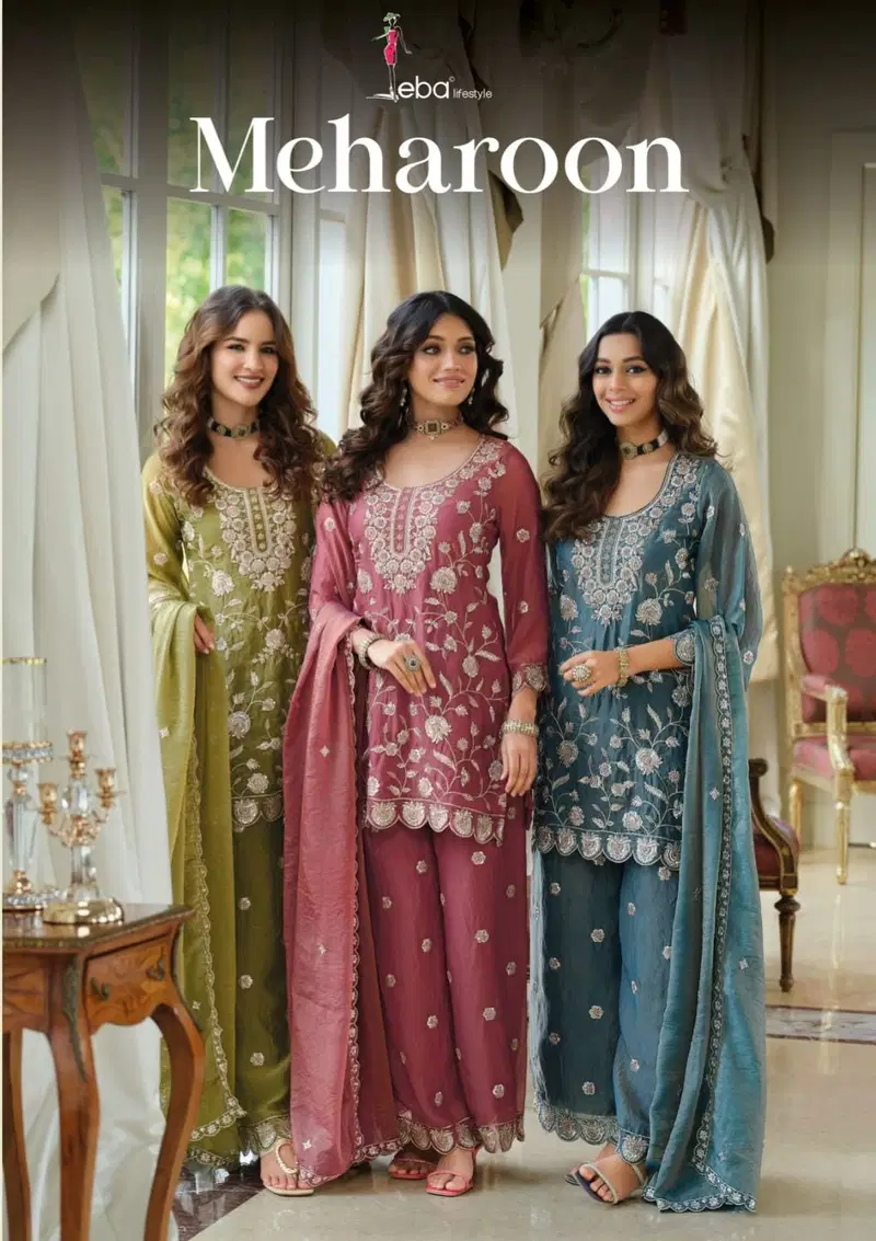 Eba Meharoon Nc Moss With Beats Work Top Bottom And Dupatta Collection Wholesale