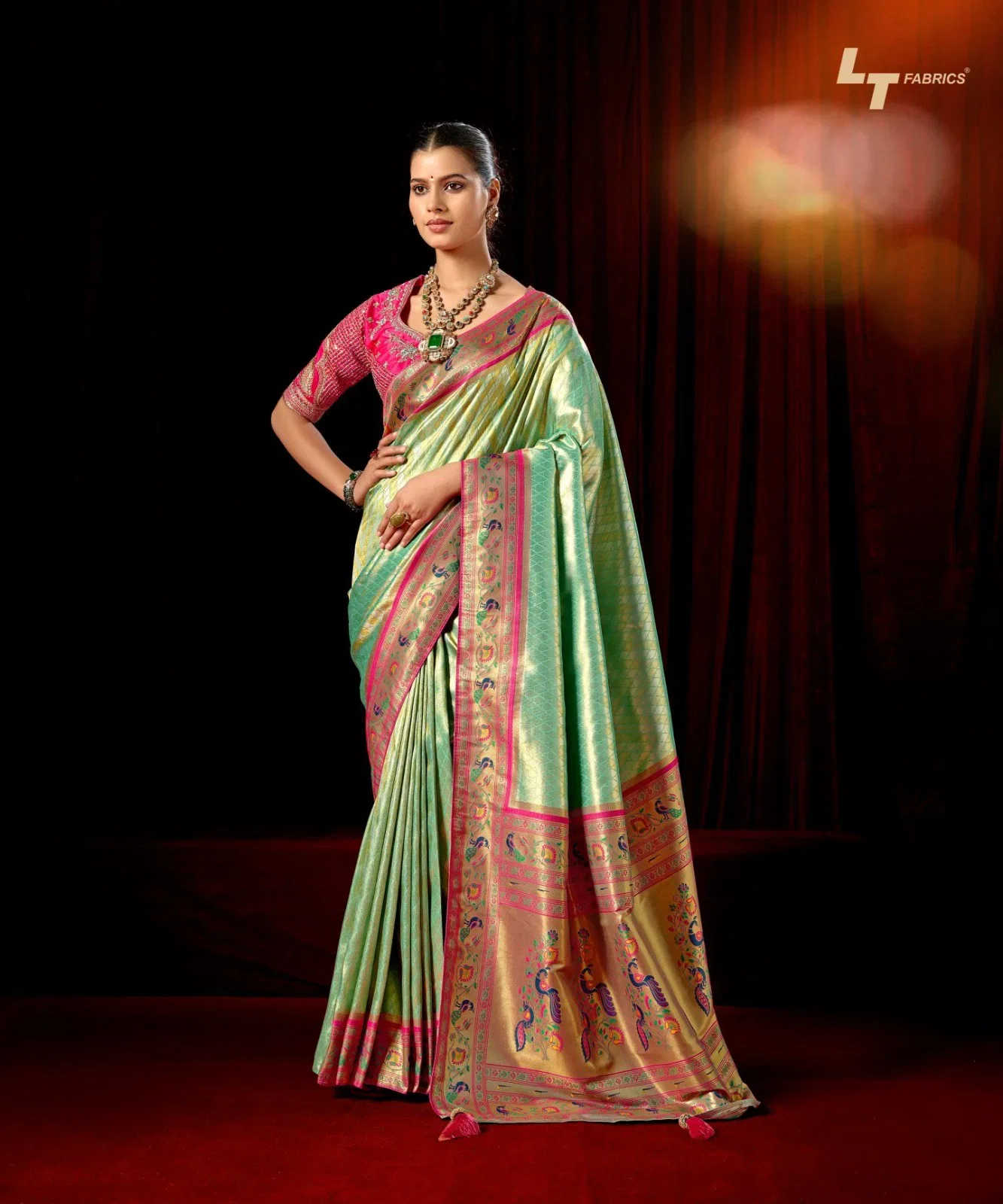 Buy Lt Mango Vol 5 Top Dyed Weaving With Embroidered Saree Collection Wholesale 2026