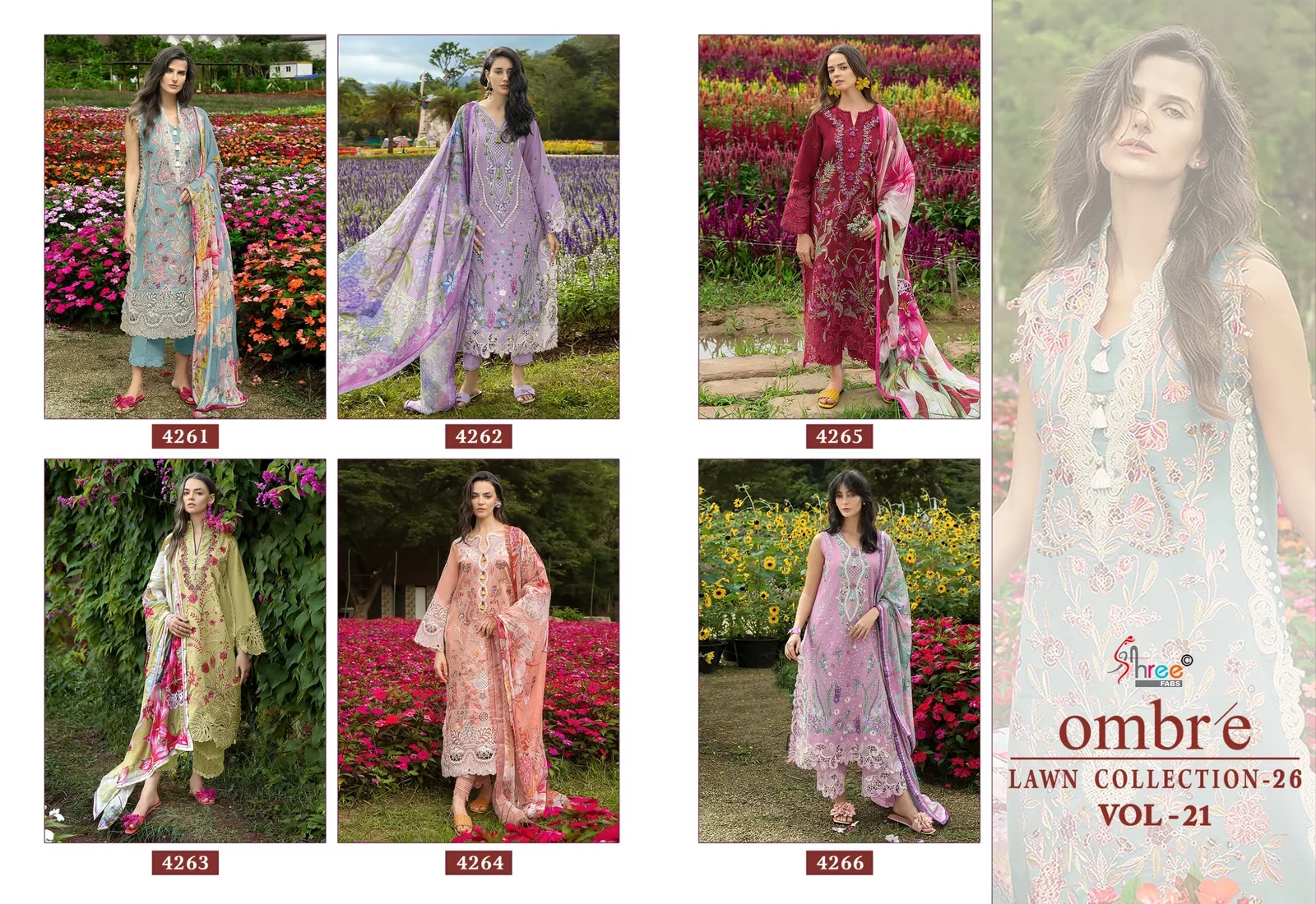 Stylish Shree Ombre Lawn Collection 26 Vol 21 Chiffon Dupatta Cotton Salwar Kameez Wholesale 2026