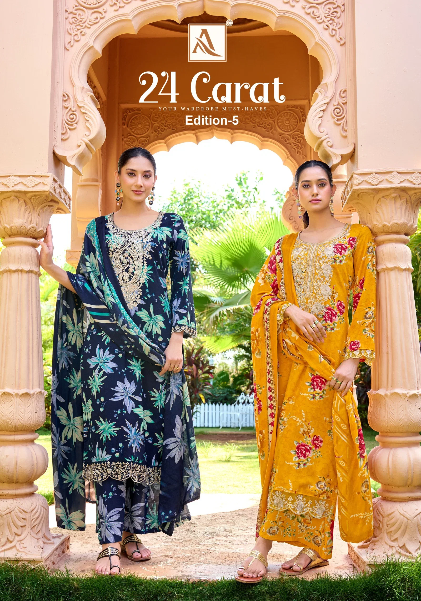 Alok 24 Carat Edition 5 Viscose Rayon Print Embroidery Dress Material Wholesale
