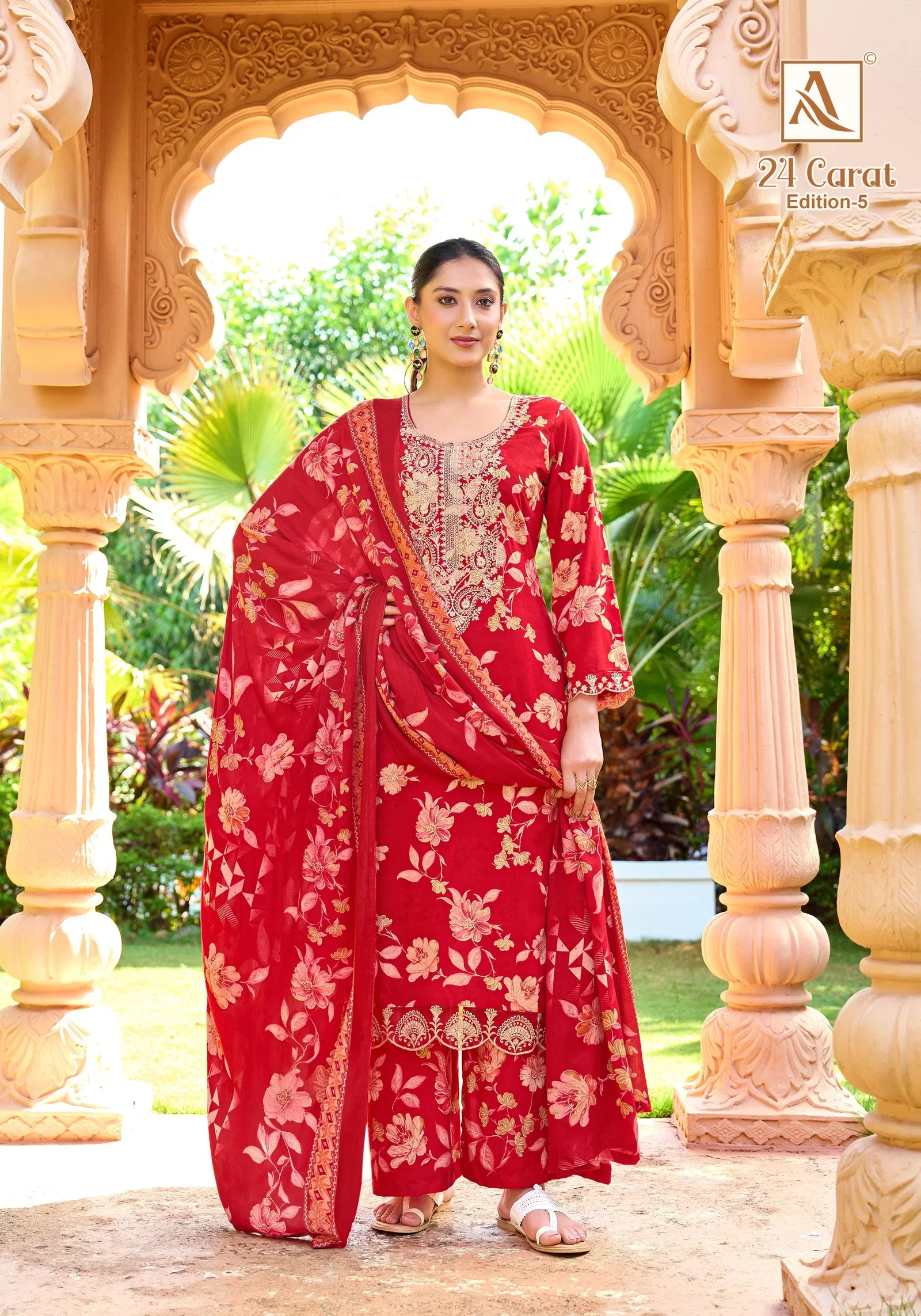 Latest Alok 24 Carat Edition 5 Viscose Rayon Print Embroidery Dress Material Wholesale 2026