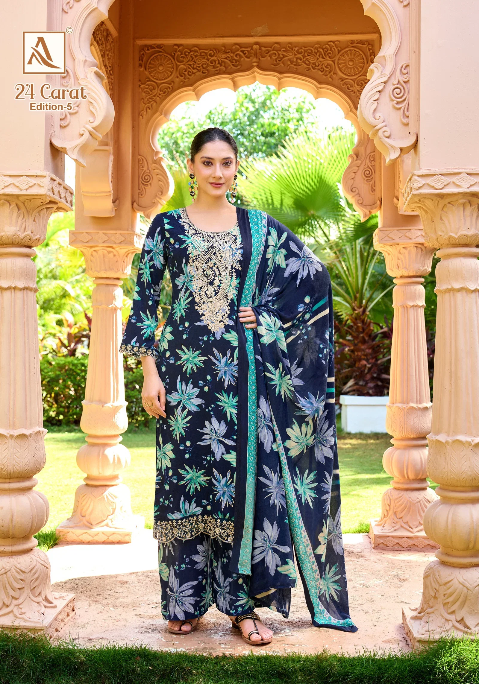 Latest Alok 24 Carat Edition 5 Viscose Rayon Print Embroidery Dress Material Wholesale 2026