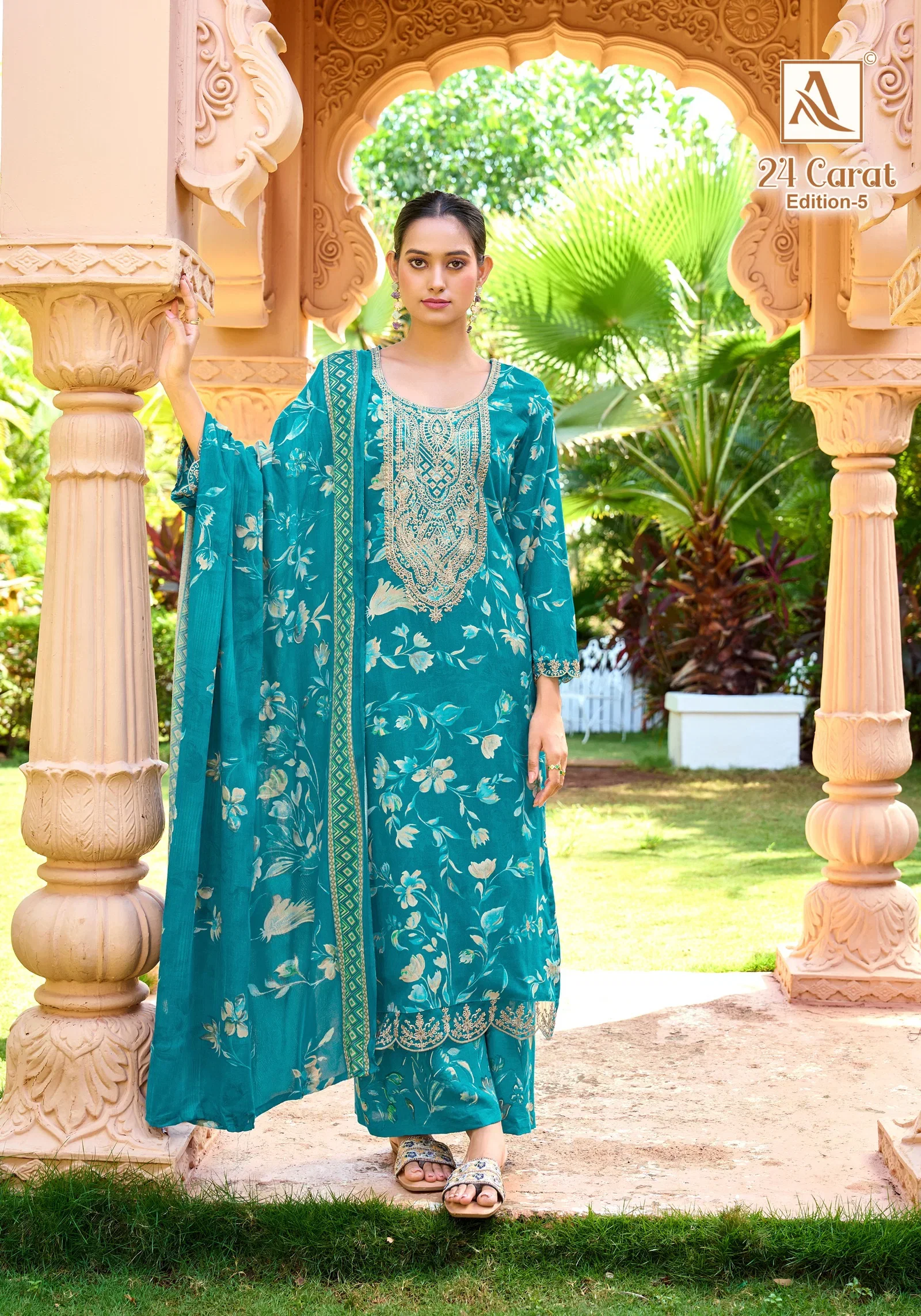 Latest Alok 24 Carat Edition 5 Viscose Rayon Print Embroidery Dress Material Wholesale 2026