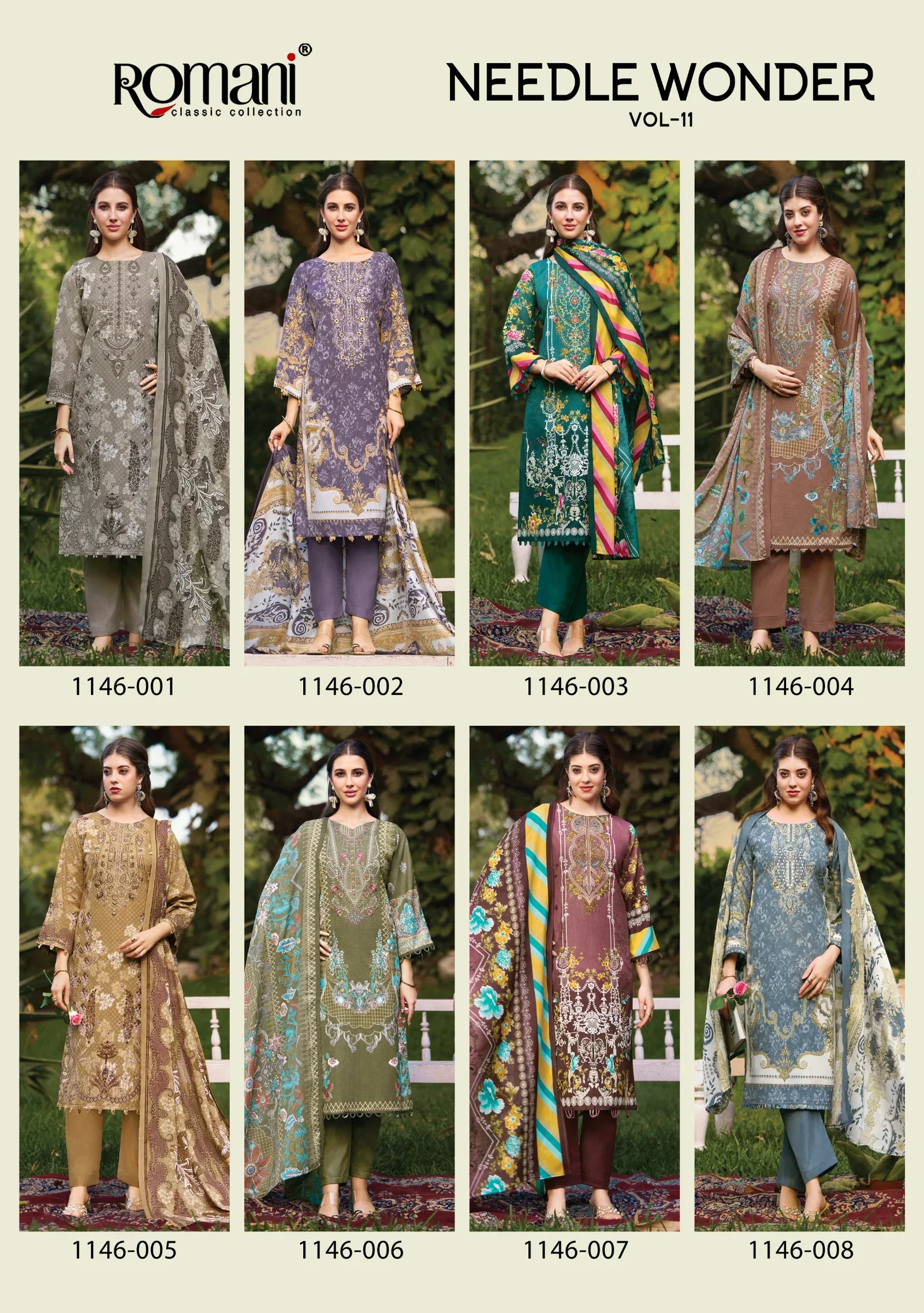 Buy Romani Needle Wonder Vol 11 Cotton Digital Printed Embroidered Dress Material Wholesale 2026