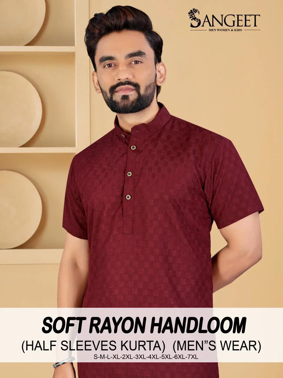 Sangeet Soft Rayon Handloom Dobby Rayon Mens Short Kurta Collection Wholesale