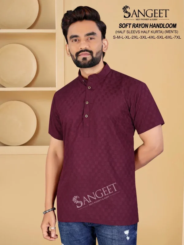 Latest Sangeet Soft Rayon Handloom Dobby Rayon Mens Short Kurta Collection Wholesale 2026