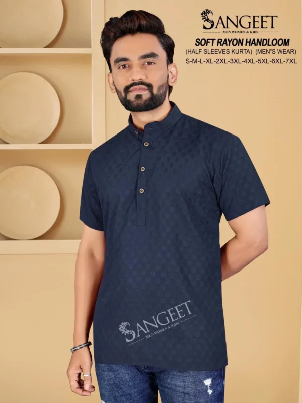 Latest Sangeet Soft Rayon Handloom Dobby Rayon Mens Short Kurta Collection Wholesale 2026
