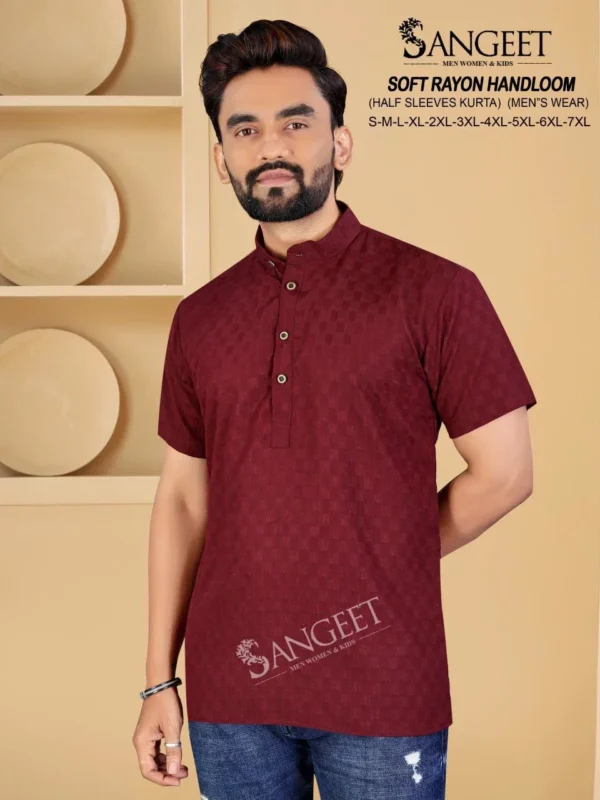 Latest Sangeet Soft Rayon Handloom Dobby Rayon Mens Short Kurta Collection Wholesale 2026