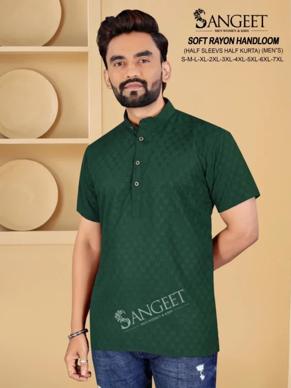 Latest Sangeet Soft Rayon Handloom Dobby Rayon Mens Short Kurta Collection Wholesale 2026