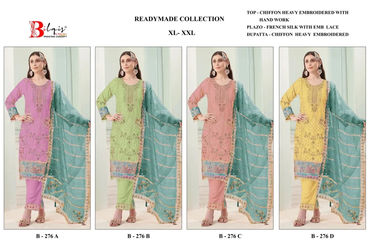Latest Bilqis B 276 A To D Chiffon Embroidered Readymade Salwar Kameez Collection Wholesale 2026