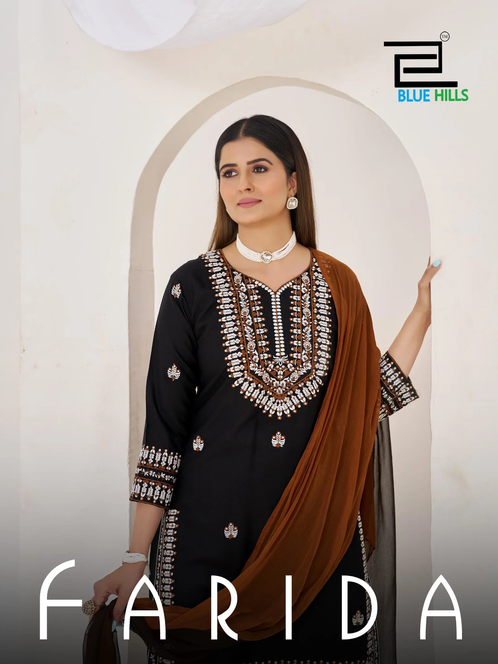 Blue Hills Farida Rayon Thread Worked Kurti With Bottom Dupatta Wholesale