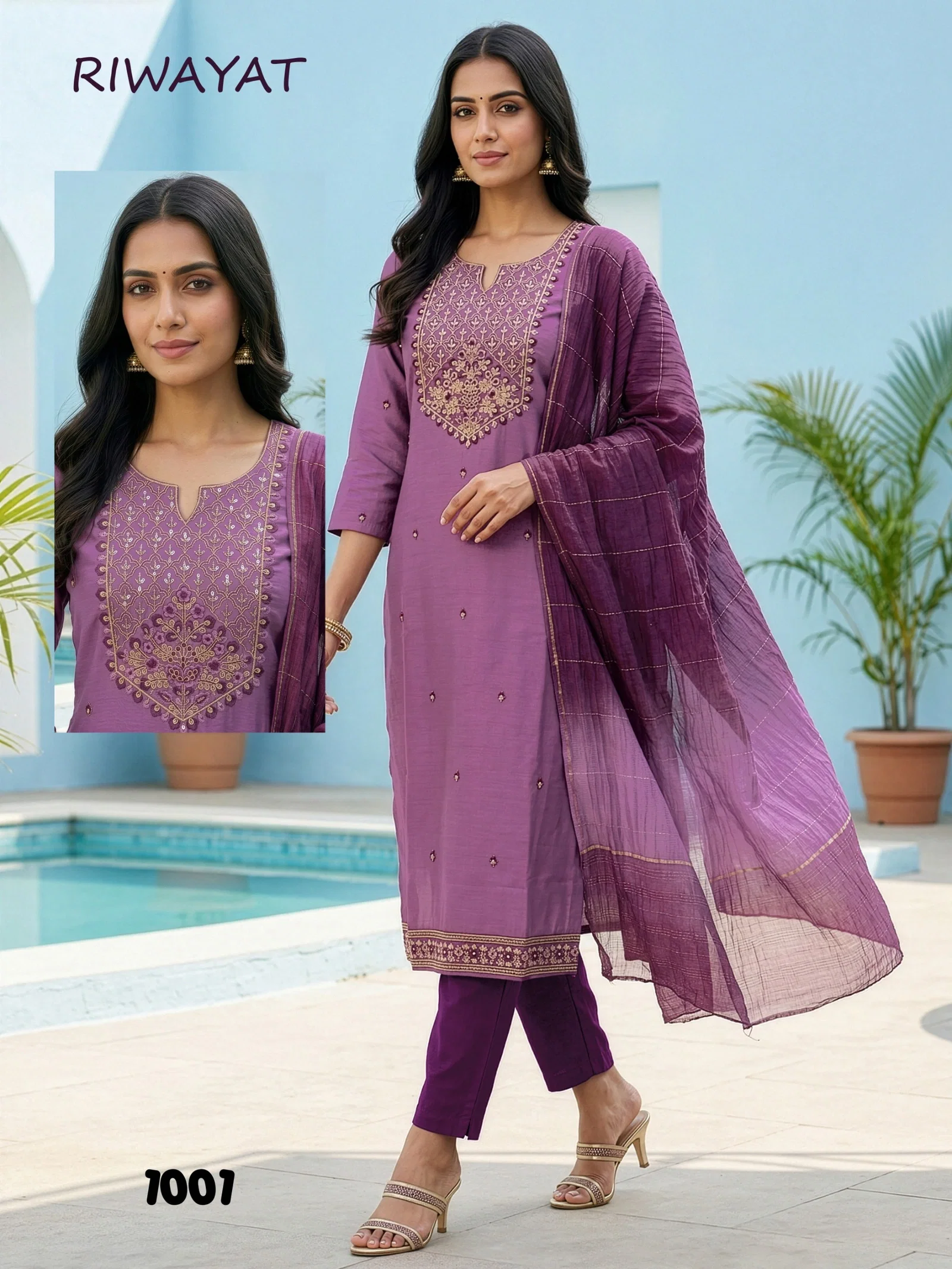 Dnp Riwayat Roman Silk Top Bottom With Dupatta Wholesale