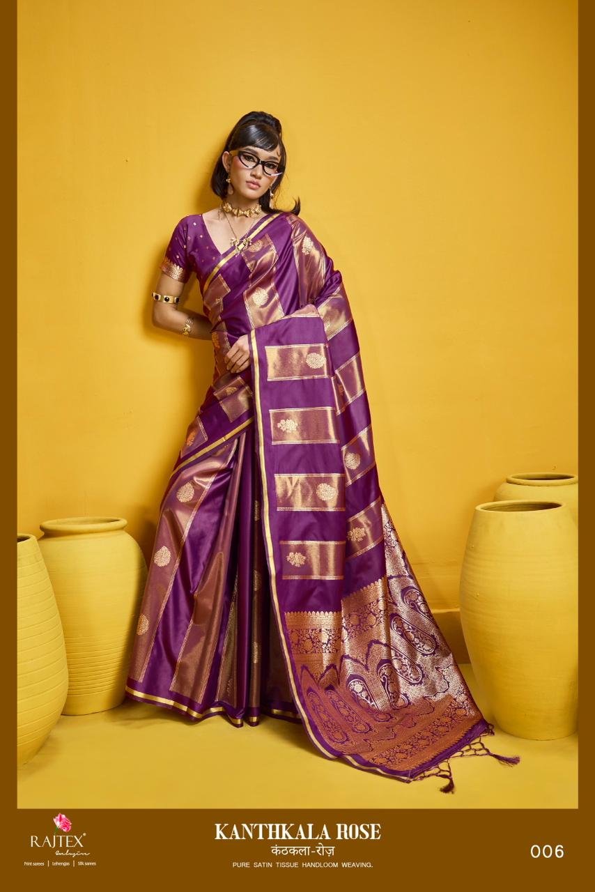 Rajtex Kanthkala Rose Satin Handloom Weaving Silk Saree Collection Wholesale