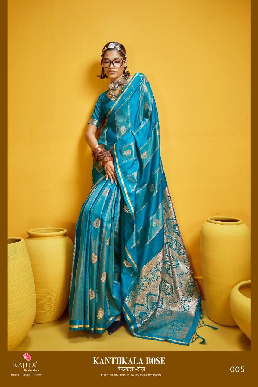 Rajtex Kanthkala Rose Satin Handloom Weaving Silk Saree Collection Wholesale
