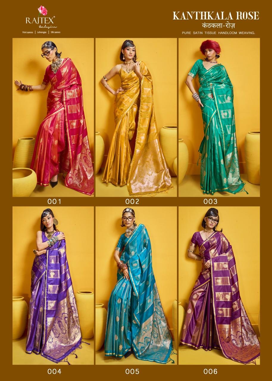 Rajtex Kanthkala Rose Satin Handloom Weaving Silk Saree Collection Wholesale