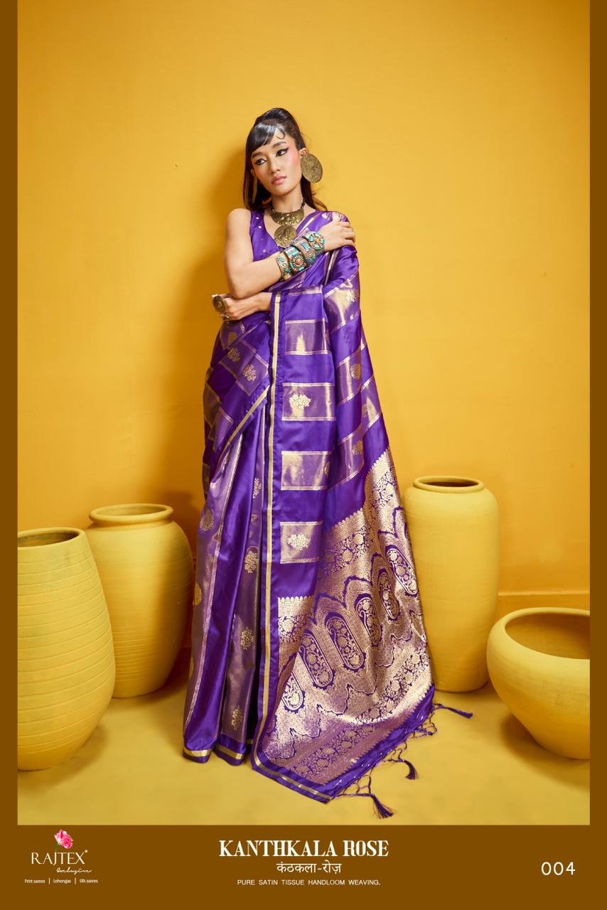 Rajtex Kanthkala Rose Satin Handloom Weaving Silk Saree Collection Wholesale