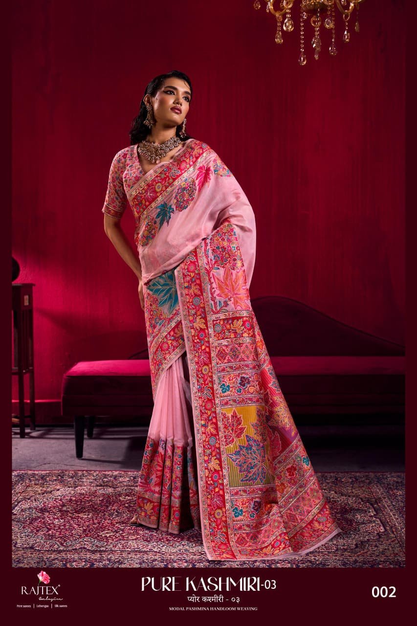 Rajtex Pure Kashmiri Vol 03 Modal Pashmina Weaving Saree Collection Wholesale