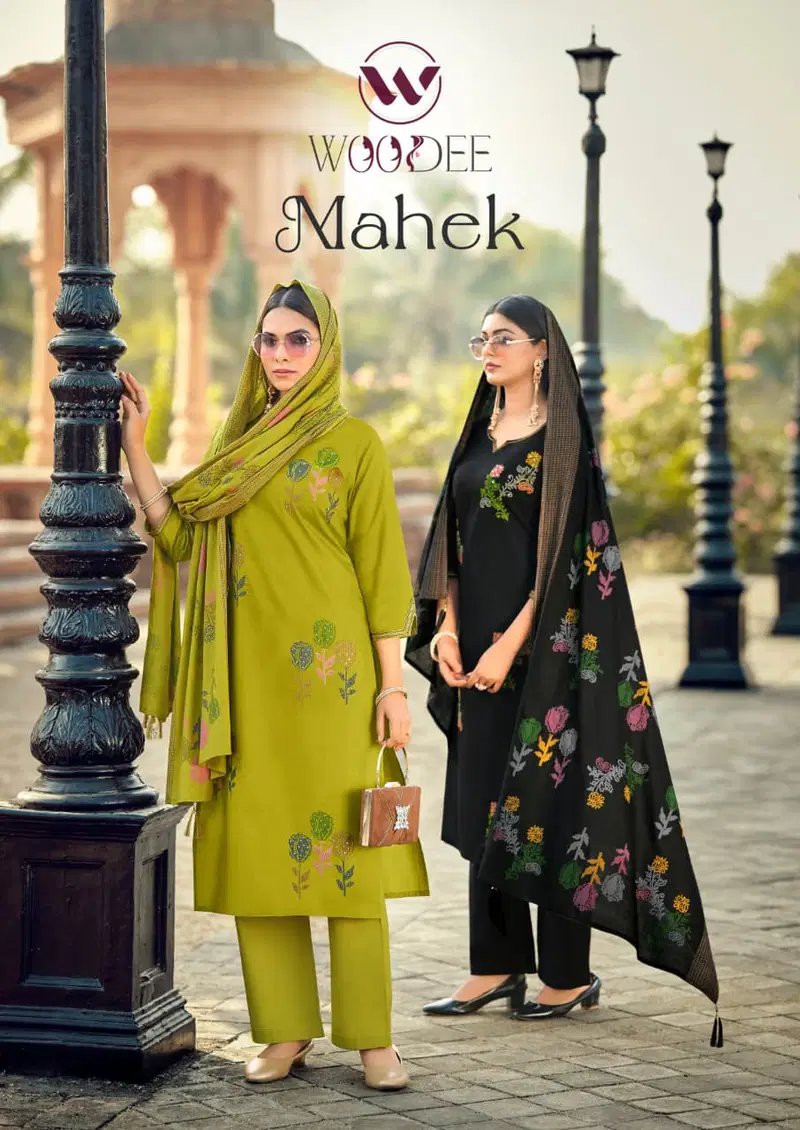 Woodee Mahek Cotton Soft Thread Worked Kurti With Bottom Dupatta Wholesale