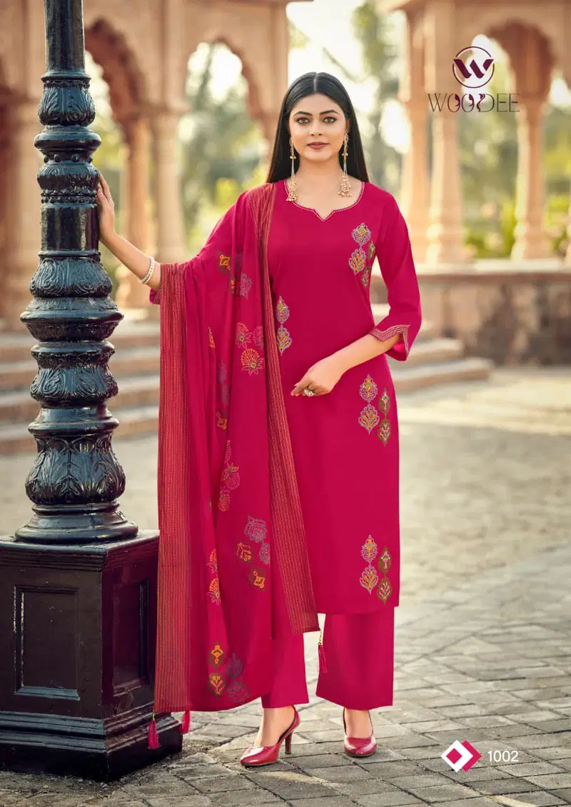 Latest Woodee Mahek Cotton Soft Thread Worked Kurti With Bottom Dupatta Wholesale 2026